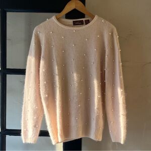 Precious Blush Pink Silk Angora Rabbit Hair Wool Blend Embellished Pearl Sweater